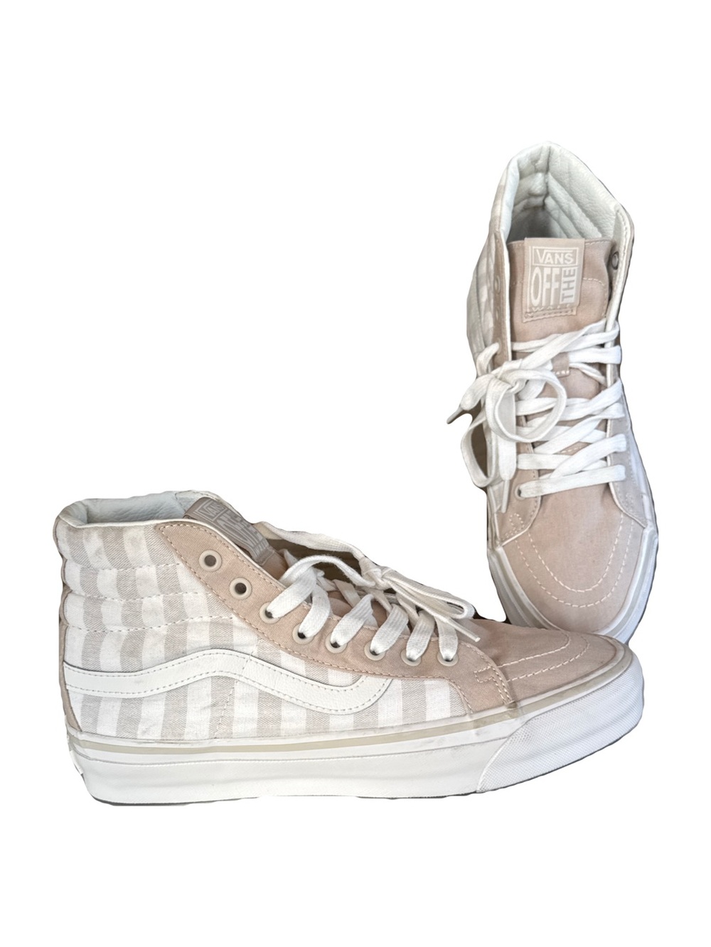 Vans Beige and White Stripe High-Top Sneakers 8.5 & 10
